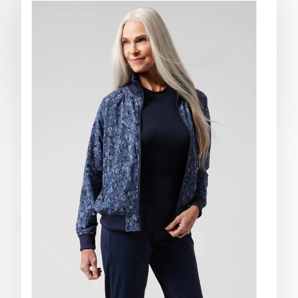 Athleta Brooklyn Bomber Jacket II Captivate Chrome Blue Women's Size S